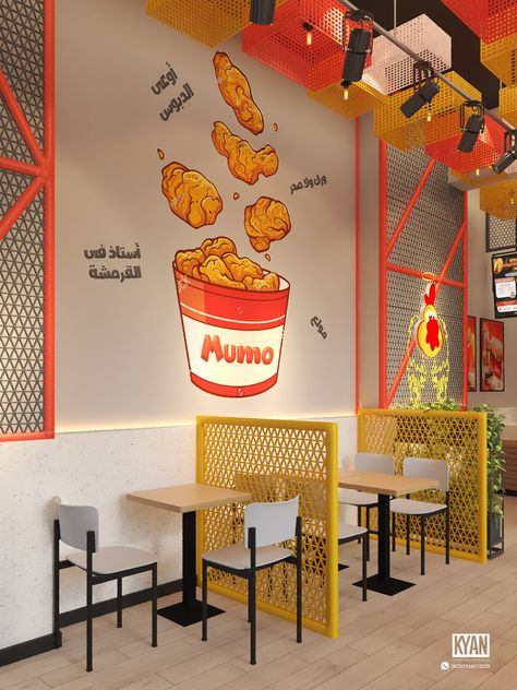 RESTAURANT DESIGN FAST FOOD :: Behance Fast Food Ideas Restaurants, Fast Food Interior Design Ideas, Modern Fast Food Restaurant Design, Restaurant Industrial Design, Fast Food Restaurant Design Interiors, Fast Food Interior Design, Food Shop Design, Fast Food Interior, Interior Design For Restaurant