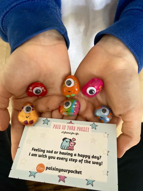 Diy Worry Monster, Kindness Club Activities, Worry Monster Activity, Mini Society Ideas For Kids, Worry Stone Poem, Diy Worry Stones, Worry Pets Diy, Diy Gifts For Students, Kindness Projects For Kids