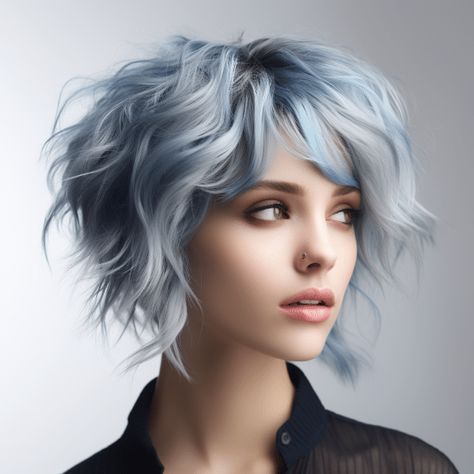 Pop Of Hair Color Ideas, Modern Shag Haircuts Short, Short Edgy Hair, Shag Pixie Cut, Short Shag Hair, Short Asymmetrical Hairstyles, Asymmetrical Hair, Bixie Haircut, Stacked Bob Haircuts