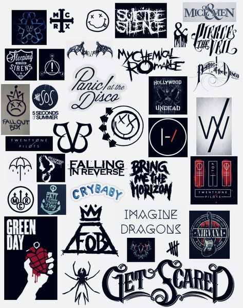 Emo/rock bands Emo Bands List, Get Scared Logo, Emo Band Logos, Get Scared Band Aesthetic, Emo Stickers Printable, Band Stickers Printable, Emo Logo, Emo Symbols, Band Symbols