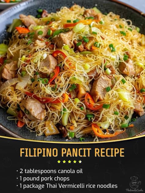 Family Cookbook Recipes | Filipino Pancit Recipe | Facebook Vermicelli Rice Noodles, Filipino Pancit, Vermicelli Rice, Pancit Recipe, Philippines Recipes, Noodles Chicken, Chicken Shrimp, Chinese Cooking Recipes, Filipino Dishes