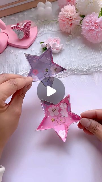 Star Box Template, Box Origami Tutorial, Origami Stars Step By Step, Box Origami, Kids Handicraft, Origami Star, Kids Origami, Star Box, Crepe Paper Flowers