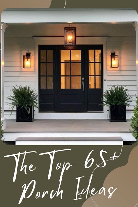 Modern Farmhouse Front Porch Decor, Front Porch Lighting Fixtures, Exterior Entryway Ideas, Modern Farmhouse Front Porch, Exterior House Lights, Porch Ceiling Lights, Farmhouse Outdoor Lighting, Farmhouse Front Porch Decor, Outdoor Garage Lights