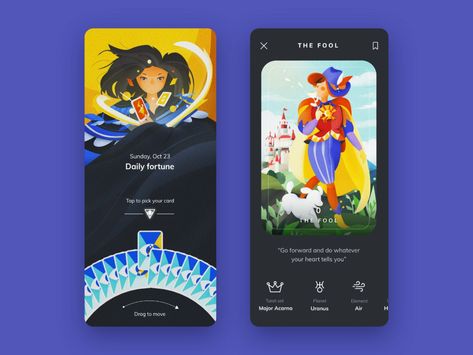 Tarot App Design by Hoàng Thảo for Onteractive on Dribbble Tarot App, Card Ui, Web Design Tools, Tarot Art, Web Inspiration, App Ui Design, Book App, Art Collage Wall, Game App