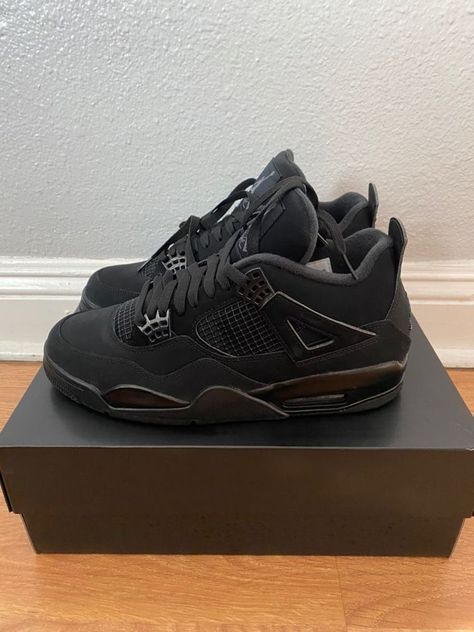 Black Cat Air Jordan, Black Cats Shoes, Black Cats Jordans, Black Cat Shoes, Jordan Black Cat, Trendy Tiktok, Air Jordan Iv, Jordan Iv, Jordan 4 Black