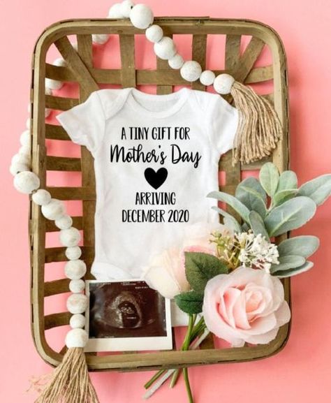 9 Mother's Day Pregnancy Announcement Ideas - Just Simply Mom Grandparents Onesie, Announcement Onesie, Pregnancy Announcement Onesie, Custom Baby Onesies, Surprise Baby, Baby Boy Onesies, Boy Onesie, Due Date, Baby Reveal