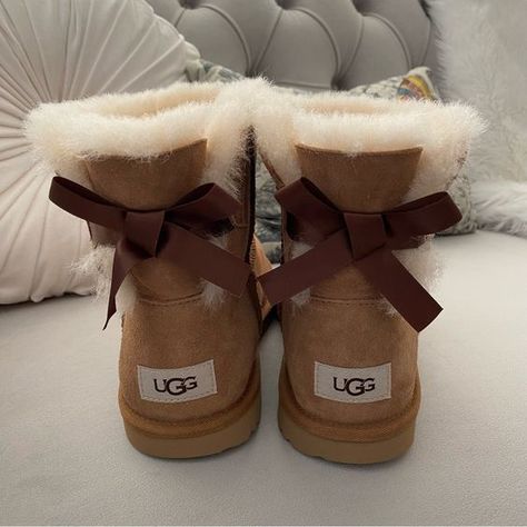 Ugg Shoes | Ugg Mini Bailey Bow Boots Chestnut Kid’s 6 = Women’s 8 | Color: Brown/Tan | Size: 8 #fashion #aesthetic #2023 Ugg Mini Bailey Bow, Toddler Ugg Boots, Cute Uggs, Ugg Mini Bailey, Uggs With Bows, Mini Baileys, Bailey Bow Uggs, Ugg Mini, Bow Boots