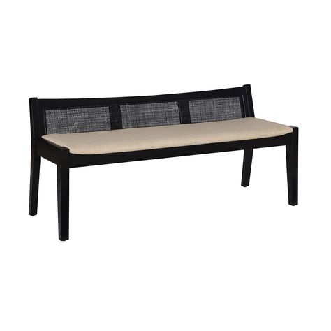 PRICES MAY VARY. Requires some assembly upon arrival that is simple with included easy to follow instructions. Cushioned seat upholstered in beige linen look fabric that offers a comfortable perch and is a breeze to clean. Solid wood frame and legs provide sturdy support and durability for many years to come - Supports up to 275 lbs. Sleek black finish and woven rattan back pairs seamlessly in a variety of settings and lends to a refined aesthetic with ample support. Seat height of 17"H and low Cane Bench, Black Bench, Powell Furniture, Bench With Back, Rattan Cane, Bedroom Bench, Decorative Mouldings, Woven Rattan, Shades Of Beige