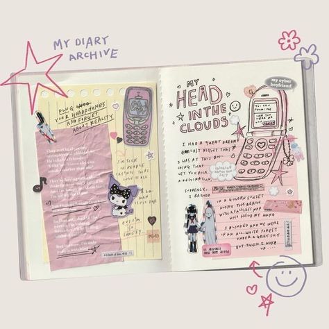 Cute Love Journal Ideas, Messy Scrapbook, Fun Journal Prompts, Diary Entries, Desain Buklet, Bulletin Journal Ideas, Pretty Journals, Girls Diary, Scrapbook Book