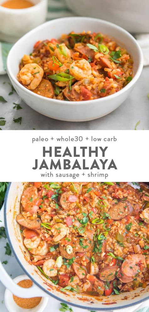 Dish With Sausage, Healthy Jambalaya Recipe, Jambalaya Recipe Healthy, Healthy Jambalaya, Paleo Menu, Cena Keto, Paleo Cookbook, Cajun Dishes, Jambalaya Recipe