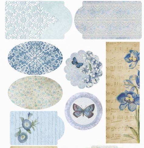 Blue Scrapbook Stickers, Blue Stickers Aesthetic Printable, Blue Scrapbook Ideas, Blue Ephemera, Scrapbooking Printables, Blue Scrapbook, Collage Pieces, Scrapbook Letters, Scrapbook Design