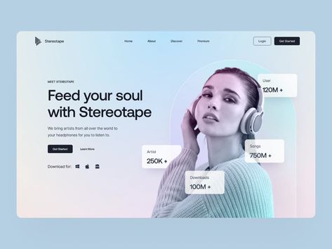 Stereotape: Landing Page Hero by Emre Kaya on Dribbble Website Hero Page Design, Hero Page Web Design, Beauty Web, Hero Section, Screen Cards, Website Mockup, Landing Page Design, Page Design, Ui Design