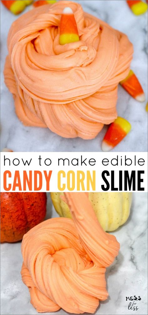 Learn How to Make Edible Candy Corn Slime that kids will love! You just need a few ingredients to make this fun slime and the best part of all is it is completely edible. #halloween #slime #slimerecipe Candy Corn Slime, Edible Slime Recipe, Edible Candy, Candy Corn Crafts, Edible Slime, Halloween Science, Edible Crafts, Halloween Candy Corn, Slime Recipe