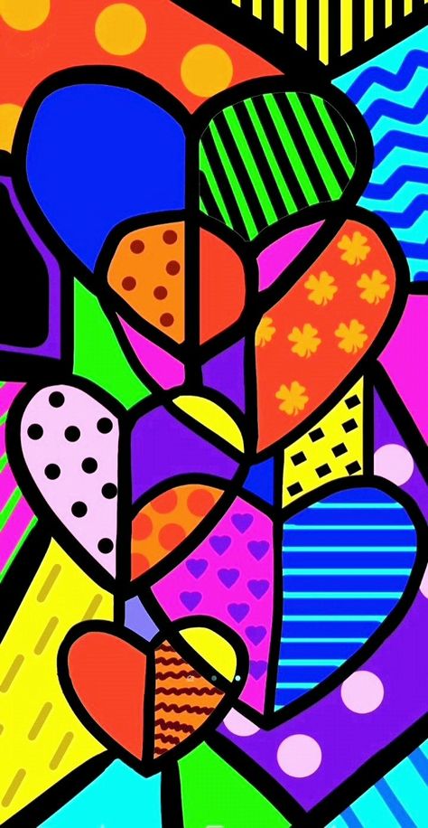 Valentines Art Lessons, ملصق تحفيزي, Romero Britto Art, Britto Art, Valentine Art Projects, Church Window, Flamingo Wallpaper, Stained Glass Window Film, Motif Art Deco