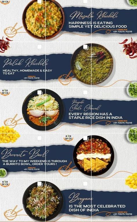 Food poster Instagram Post Grid Design, Instagram Creative Grid Ideas, Creative Instagram Grid Design Food, Grid Ideas For Instagram, Restaurant Creative Design, Instagram Grid Graphic Design, Instagram Menu Design, Instagram Food Post Design, Instagram Grid Restaurant