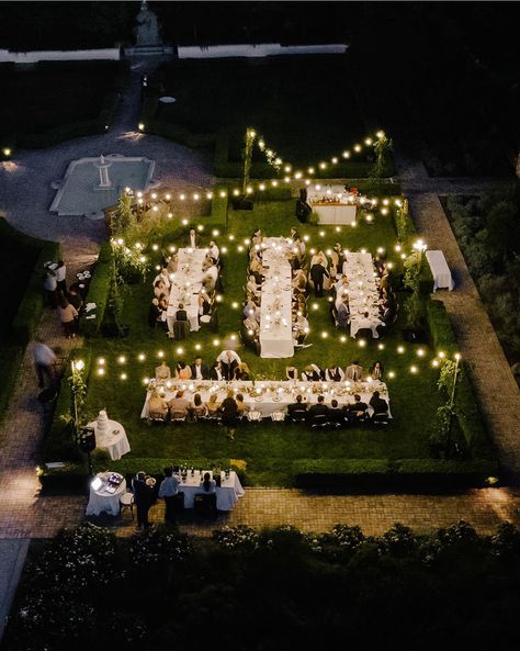 Garden Wedding Night Outdoor, Backyard Wedding Reception Tent Lighting Ideas, Outdoor Wedding Cocktail Hour, Outfoor Wedding Lights, Tree Decor Wedding, Backyard Nikkah, Bistro Lights Wedding, Outdoor Wedding Reception Tree Lights, Classy Backyard Wedding