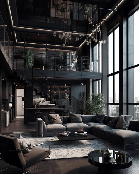 If you know your man, which loft is he picking? 🖤 #interior #interiordesign . We design spaces for clients worldwide, find out more on our website, link in bio! Loft Apartment Interior, Dark Loft, Mafia House, Cozy Family Room, Loft Apartments, Cozy Family Rooms, Loft Ideas, Mansion Floor Plan, Dark House