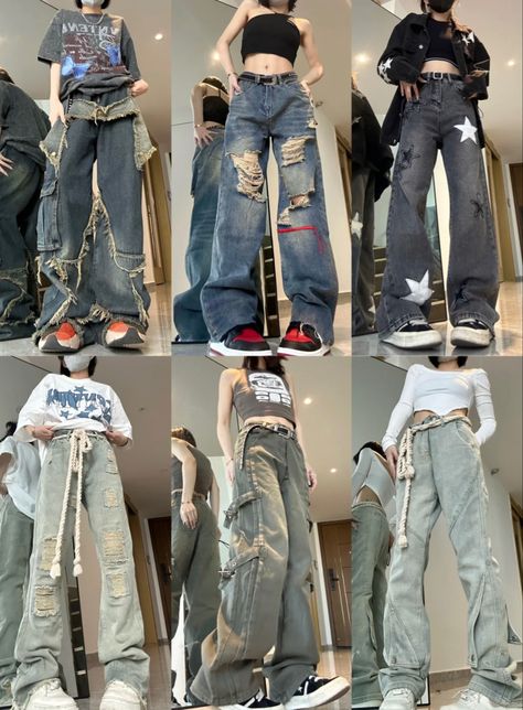 baggy grunge jeans Different Kinds Of Jeans, Outfit Inspirations Y2k, Y2k Mujer, Cargo Jeans Outfit, Custom Jean, Cargo Pants Outfit, Tomboy Style Outfits, Tomboy Fashion, Really Cute Outfits