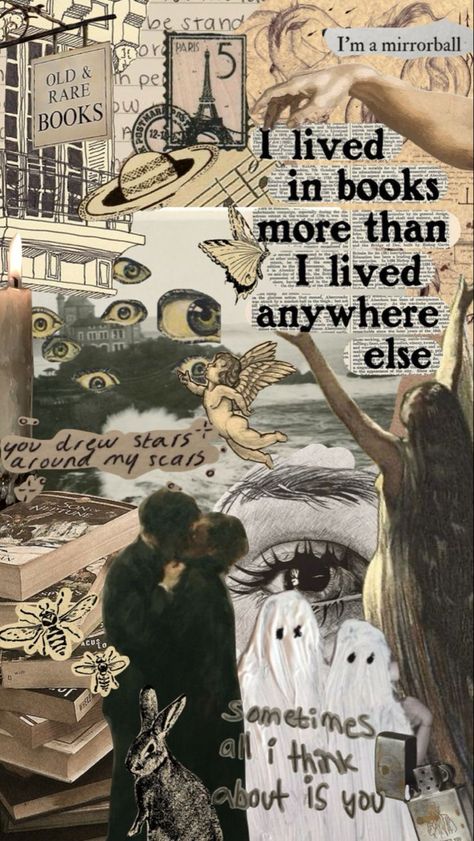 for the hopeless romantic readers Cartoon Collage, Whats Wallpaper, Funny Aesthetic, Collage Drawing, Arte Van Gogh, Book Wallpaper, Edgy Wallpaper, Cool Wallpapers Art, Vintage Poster Art