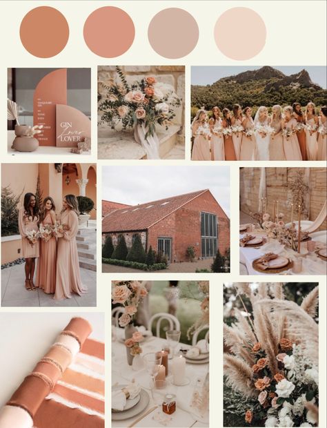 Desert Rose And Terracotta Wedding, Clay Wedding Color Scheme, Neutral Colour Wedding Theme, Terracotta And Blush Wedding Palette, Burnt Peach Wedding Theme, Beige And Peach Wedding, Burnt Peach Wedding, Terracotta And Peach Wedding Palette, Wedding In August Ideas