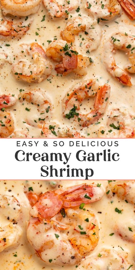 Shrimp Sauce For Pasta, Shrimp Garlic Recipes, Shrimp With Sauce Recipes, Recipes With Breaded Shrimp, Easy Creamy Shrimp Pasta, Entree Ideas Dinner, Shrimp Recipes Lunch, Steak With Shrimp Cream Sauce, Shrimp Recipes For One Person