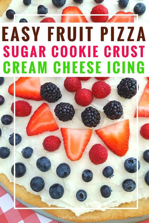 Sugar Cookie Crust Fruit Pizza, Berry Pizza, Sugar Cookie Pizza, Strawberry Pizza, Fruit Pizza Sugar Cookie Recipe, Fruit Sugar Cookies, Pizza Fruit, Pizza Sugar Cookie, Dessert Pizza Recipes