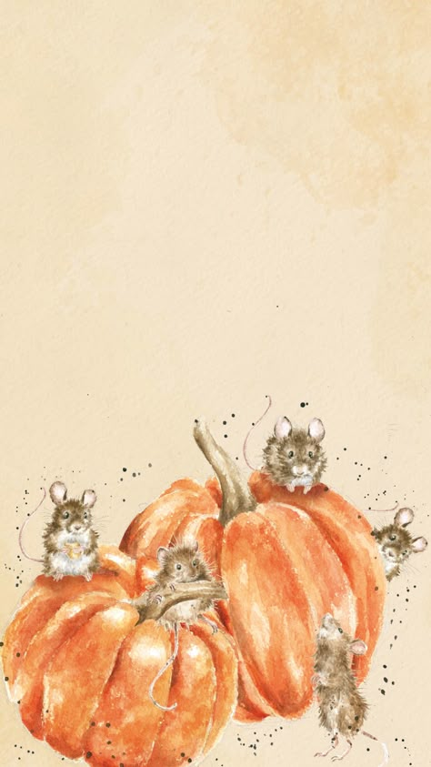 Mouse and pumpkin Halloween wallpaper by Wrendale Designs Pumpkin Halloween Wallpaper, Autumn Animals, Cute Home Screen Wallpaper, Iphone Art, Wrendale Designs, Thanksgiving Wallpaper, Iconic Wallpaper, Iphone Wallpaper Fall, Tablet Wallpaper