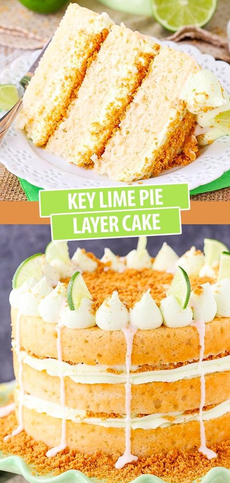 This Key Lime Pie Layer Cake is a delicious cake version of key lime pie! It’s made with layers of key lime cake, key lime frosting with a touch of sweetened condensed milk and graham cracker crumbs! Key Lime Birthday Cake, Key Lime Cake Recipe From Scratch, Key Lime Layer Cake, Key Lime Frosting, Homemade Cake Frosting, Summer Bakes, Key Lime Pie Cake, Key Lime Cake Recipe, Lime Frosting