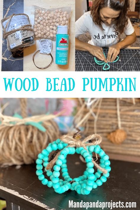 Homemade Fall Decorations Easy, Wooden Bead Pumpkin Diy, Wooden Bead Pumpkin, Fall Wooden Bead Garland, Fall Crafts For Craft Show, Diy Beaded Pumpkin, Crafts Using Beads Diy Projects, Diy Wood Bead Projects, Bead Pumpkin Craft