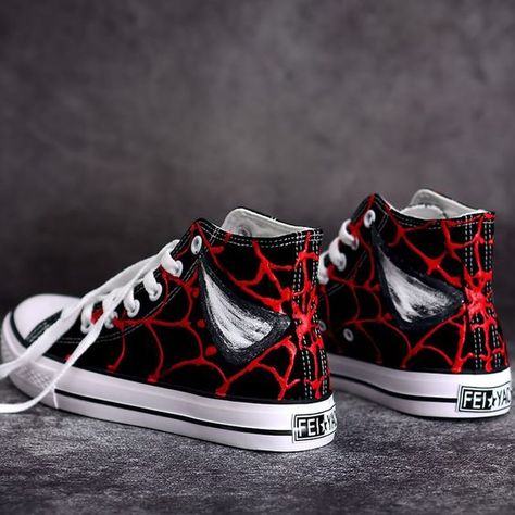 Cool Shoes For Men, Marvel Shoes, Cute Converse Shoes, Cute Converse, Sneakers High Top, Man Sneakers, Pretty Sneakers, Black Tennis Shoes, Custom Shoes Diy