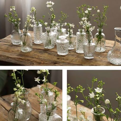 TINANA Glass Vases, Clear Bud Vases in Bulk, Set of 10 Small Vases for Centerpieces, Mini Glass Vintage Vases for Wedding Decorations, Home Table Flower Decor - Walmart.com How To Color Glass Vases, Bridal Shower Bud Vases, Small Glass Vases With Flowers, Wedding Table Baby Breath, Small Vases Wedding Table, Vintage Glass Centerpieces, Rustic Chic Wedding Table Decor, Decorations For Engagement Party At Home, Simple Long Table Decor