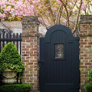 As someone who loves pattern,  especially on a rug, I’m constantly asking myself if that pattern is truly timeless. Many of us fell into the 2005 chevron trap, and that was a real zig zag disaster visually and emotionally. In a way it’s always confused me because the chevron is a timeless pattern, so what... Read More … Brick Gate Pillars, Brick Gate, Victorian Gate, Yard Door, Colourful Plants, Brick Pillars, Tor Design, Black Gate, Garden Gates And Fencing