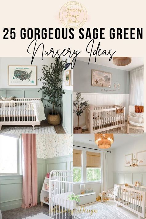 Not Girly Nursery, Sage And Blush Nursery Wallpaper, Sage Green Paint Colors Behr Nursery, Leafy Green Nursery, Sage Paint For Nursery, Sage Pink And Gold Nursery, Pink White And Sage Nursery, Nursery Paint Ideas Neutral, Sage Green Natural Wood Nursery