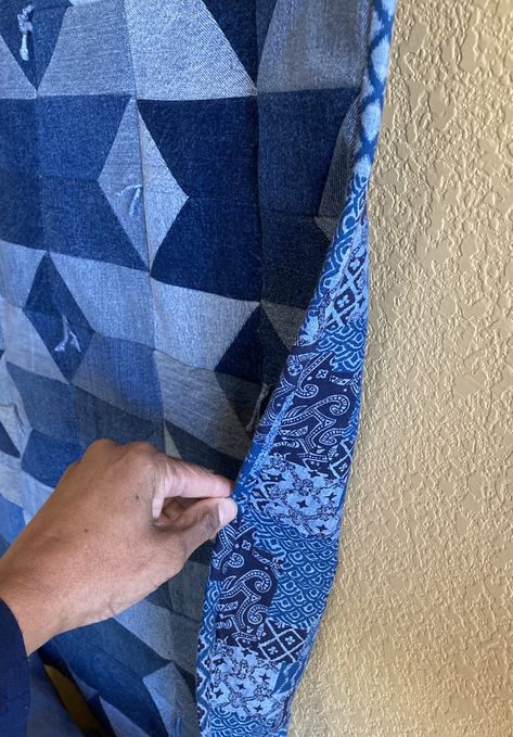 Recycled Denim Quilt Done and Hung! – tierneycreates Denim Quilt Ideas Free Pattern, Denim Quilt Patterns Free, Jean Quilts Patterns Recycled Denim, Jeans Quilt Patterns Recycled Denim, Jean Quilt Patterns, Denim Quilt Ideas, Jean Quilt Ideas, Jeans Projects, Jean Quilts