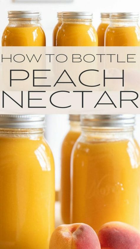 Peach Nectar Recipe, Canning Kitchen, Canning Peaches, Canned Juice, Peach Drinks, Peach Nectar, Peach Syrup, Lemon Potatoes, Canned Fruit