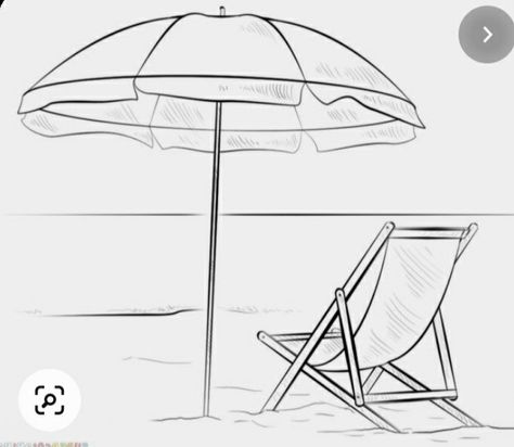 Draw A Beach Scene, Umbrella Coloring Page, Umbrella Drawing, A Beach Scene, Chair Drawing, Beach Drawing, Dibujo Simple, Beach Art Painting, Scene Drawing