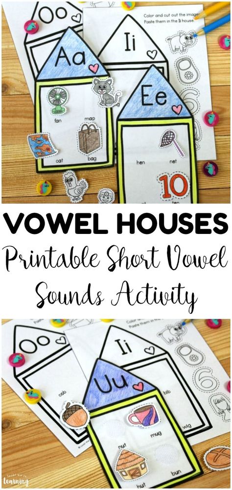 Work on phonics for early grades with this fun vowel houses short vowel sounds activity! Great for literacy centers and morning tubs! #lookwelearn #ela #literacy #literacycenters #literacyactivities #phonics Long And Short Vowel Sounds Activities, Long A Vowel Activities, Short Vowel Crafts, Long A Sound Activities, Vowel Craft Kindergarten, Kindergarten Vowels, Long Vowel Sounds Activities, Teach Vowels, Learning Vowels