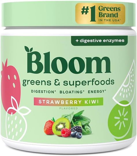 Bloom Nutrition Super Greens Powder Smoothie & Juice Mix - Probiotics for Digestive Health & Bloating Relief for Women, Digestive Enzymes with Spirulina & Chlorella for Gut Health (Strawberry Kiwi) : Amazon.ca: Health & Personal Care Bloom Greens, Superfoods Powder, Green Powder Smoothie, Bloom Nutrition, Green Superfood Powder, Super Greens Powder, Greens Powder, Organic Fruits And Vegetables, Green Superfood