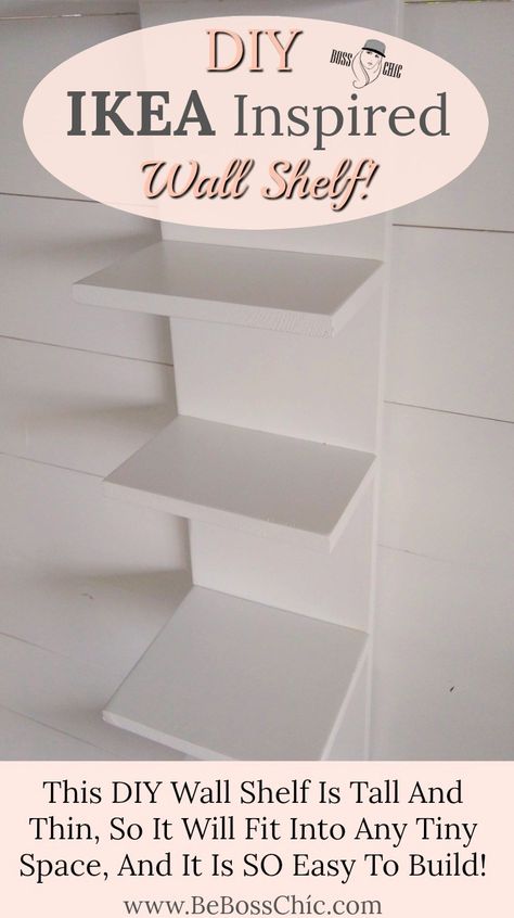 Shelf Steps Small Spaces, Slim Shelving Ideas, Diy Ikea Wall Shelf, Diy Tall Narrow Bookshelf, Diy Vertical Book Tower, Diy Narrow Wall Shelf, Diy Vertical Wall Shelf, Diy Lack Wall Shelf Unit, Diy Small Display Shelf