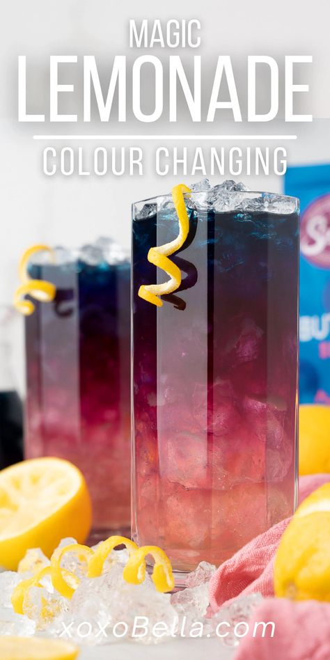 Magic Lemonade, Color Changing Lemonade, Galaxy Lemonade, Kids Lemonade, Fun Party Drinks, Flavored Lemonade, Lemonade Drink, Layered Drinks, How To Make Magic