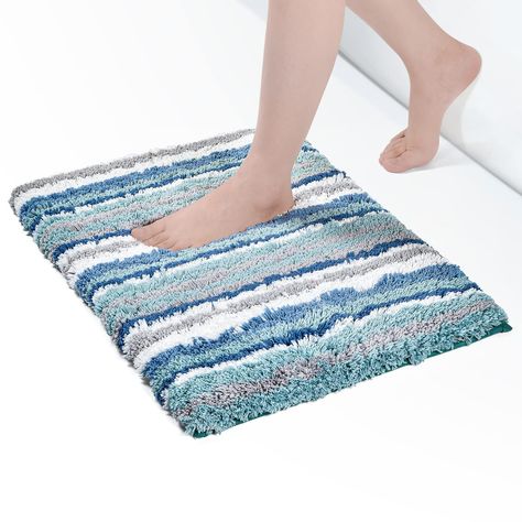 PRICES MAY VARY. ✅【Premium Soft Bath Mat】Cozary bathroom mat is made of 1.18" high premium thick and soft fluffy microfiber fibers with a unique fiber locking technology, say goodbye to horrible fiber-dropping! Thicker and better constructed than most other rugs ; Package Included : 1PC 17"x24" Blue Bathroom Rugs ✅【Non-Slip TPR Bottom Bathroom Mat】We use the more expensive TPR rubber backing (not PVC or glue), which prevents the microfiber bath mat from shifting and skidding, protecting you and Small Shower Stalls, Luxury Bathroom Rug, Blue Bathroom Rugs, Dry Bathroom, Bathtub Mat, Tub Mat, Bath Sinks, Small Showers, Bathroom Floor Mat