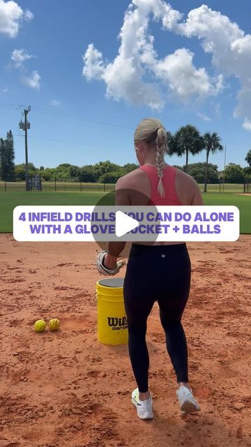 MegRem Softball on Instagram: "Clips from my latest YouTube video “4 infield drills you can do alone with a glove, a bucket + balls.”  When I was younger, I was always throwing a ball off a wall or hitting rocks with sticks. Now that I’m older, I still find ways to get in some reps with minimal equipment/help. No, it’s not perfect but it gets the job done and allows me to work on transfers and arm slots. To be honest, I love the random unpredictable bounces from this because that happens in games and can help work hand eye coordination.   I am using my @vallesportinggoods K47 7in trainer.  Code: megrem  Find a bucket lid that is foam so the ball bounces.  . . . #infielddrills #infield #softball #baseball #softballlife #baseballlife" Slap Hitting Softball, 6u Softball Drills, Infield Drills Baseball, Infield Softball Drills, Softball Drills To Do By Yourself, Softball Fielding Drills, Softball Drills At Home, Drills For Softball, Softball Practice Drills