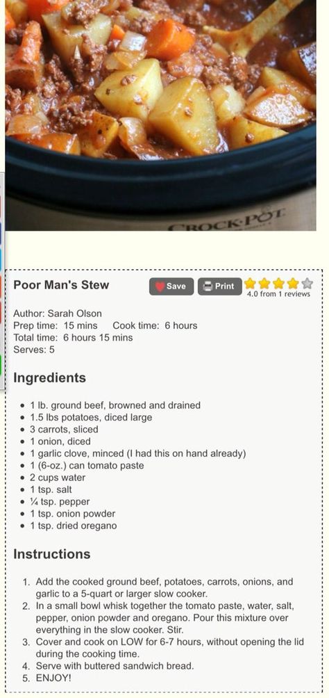 Soup Recipes Cheap, Poor Mans Recipes, Poor Mans Stew, Recipes Cheap, Ground Beef And Potatoes, Beef And Potatoes, Crockpot Dishes, Beef Recipes Easy, Crockpot Recipes Slow Cooker