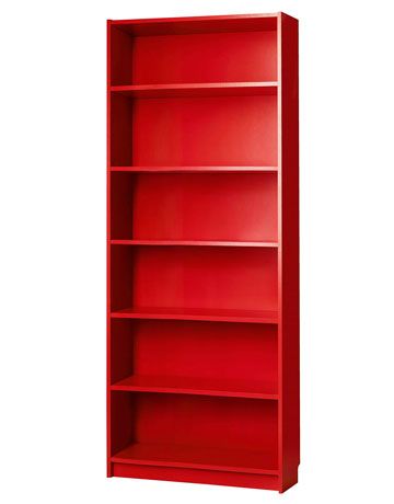 Billy Bookcase from Ikea is perfect for my home office $60 Billy Bookcase With Doors, Red Bookcase, Red Bookshelf, Rustic Boys Room, Wooden Crate Shelves, Bookshelf Aesthetic, Red Shelves, Ikea Bookcase, Mahogany Bookcase