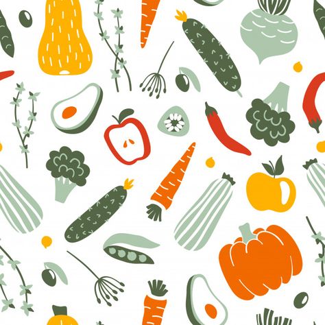 Veggie Art, Food Illustration Design, Custom Mask, Vegetable Illustration, Lino Prints, Food Illustration Art, Food Collection, Food Patterns, Food Backgrounds