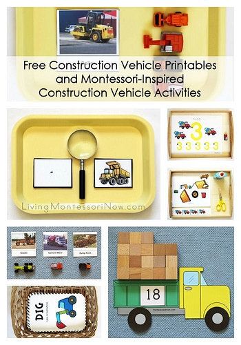 Roundup of free construction vehicle printables plus ideas for using a number of free printables to create Montessori-inspired construction vehicle activities Vehicle Activities, Construction Vehicles Printables, Preschool Construction, Construction Unit, Transportation Unit, Transportation Activities, Transportation Preschool, Construction Activities, Transportation Theme