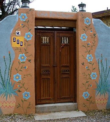 Adobe Courtyard, Adobe Homes, New Mexico Style, Adobe Home, Potted Cactus, Entry Ways, Adobe House, Santa Fe Style, Southwest Decor