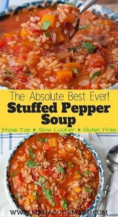 Food Slow Cooker, Stuffed Pepper, Pepper Soup, Stuffed Pepper Soup, Crock Pot Soup, Slow Cooker Soup, Peppers Recipes, Easy Soup Recipes, Easy Soups