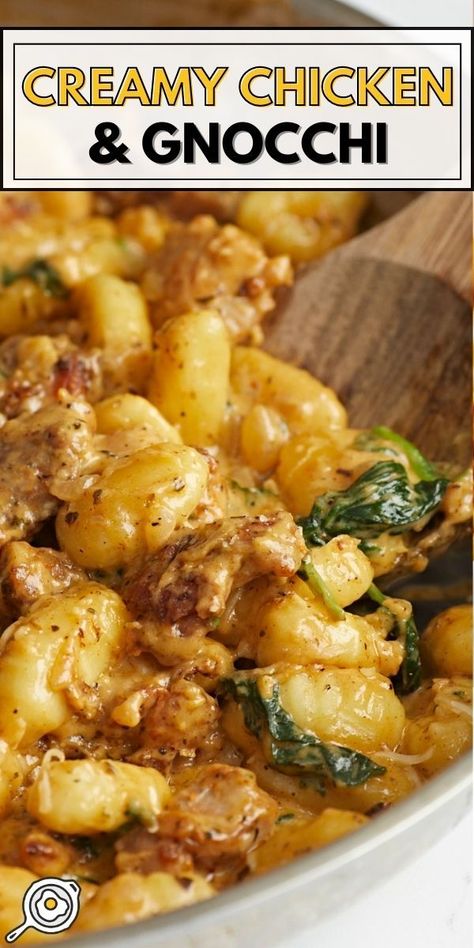 Creamy Chicken and Gnocchi is a one-pot meal that's full of flavor and comfort and is also a quick and easy weeknight dinner. Chicken Gnocchi Recipes Dinners, Ground Chicken And Gnocchi, Instapot Chicken Gnocchi, Chicken And Gnocchi Casserole, Chicken Pot Pie With Gnocchi, Crockpot Chicken Gnocchi Recipes, Gnocchi White Sauce, Chicken And Gnocci Meals, One Pot Gnocchi Chicken Pot Pie