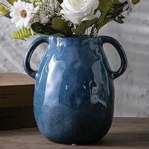 Flower Vase Clay, Modern Farmhouse Vase, Vase Clay, Blue Ceramic Vase, Farmhouse Vase, Boho Vase, Dining Table In Living Room, Rustic Pottery, Handle Vase